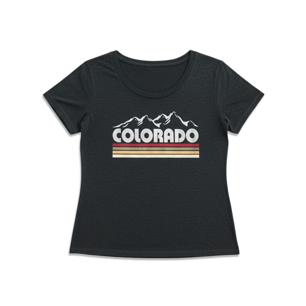 Techstyles Graphic T-Shirt Womens Large Gray Colorado Mountain Tee Retro Top